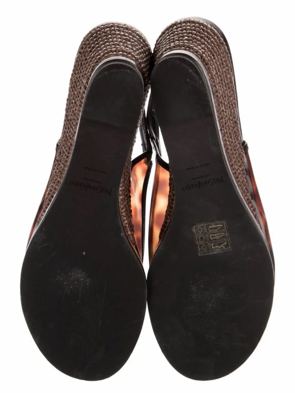 YSL Yves Saint Laurent Tortoiseshell Raffia Wedge Slingback Sandals EU 39.5 - Picture 5 of 5